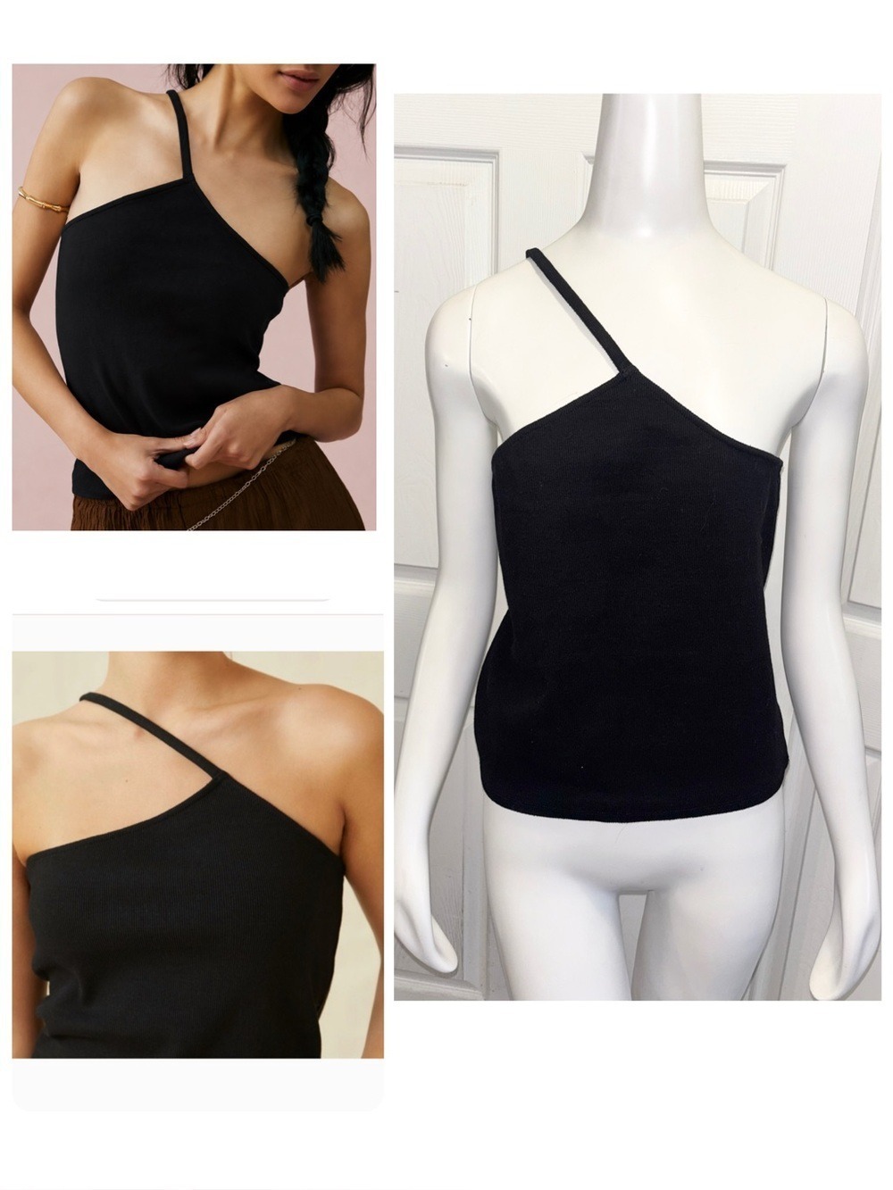 Anthropologie Asymmetrical Ribbed
Tank Top Black Cami One Shoulder Size Large